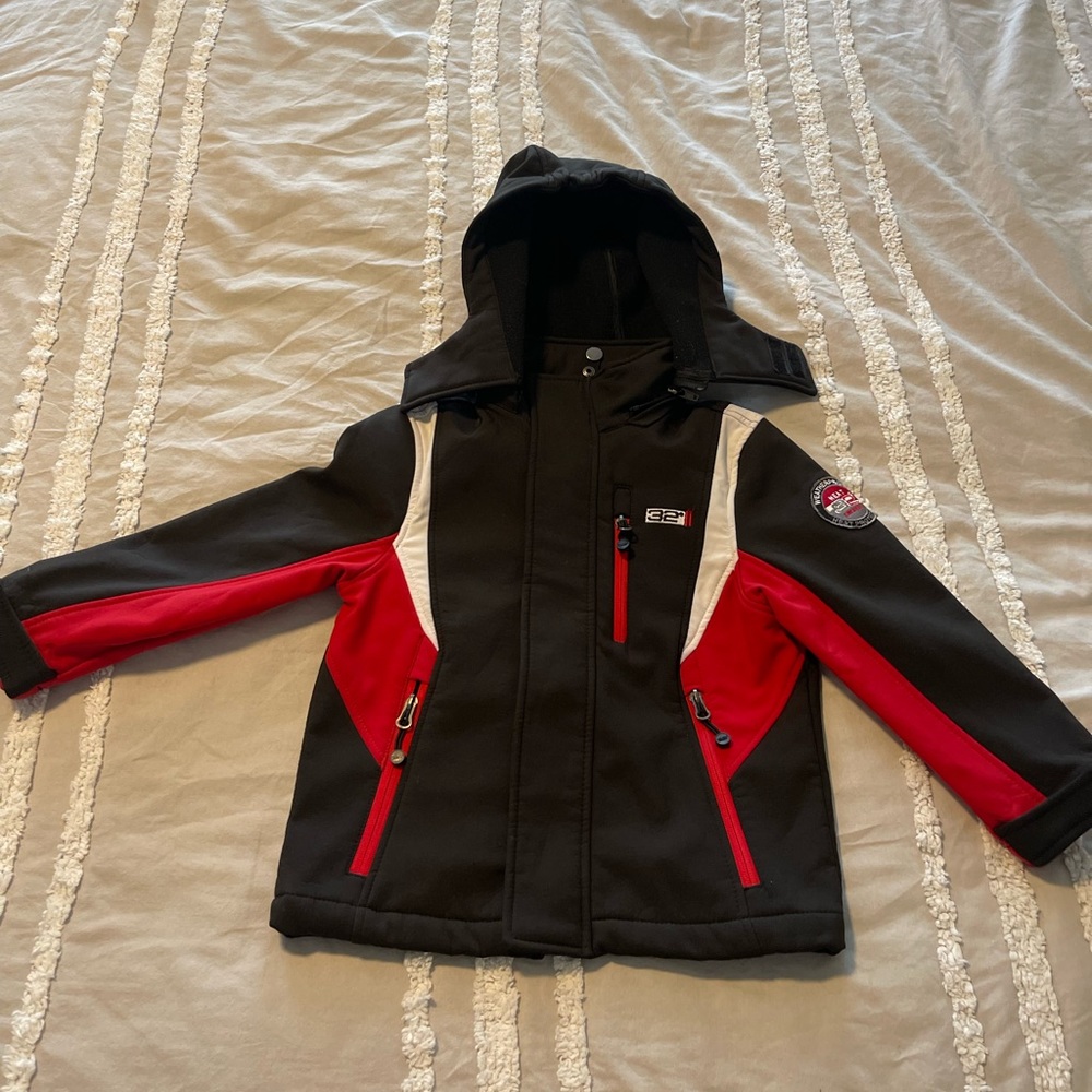 Weatherproof red and black coat